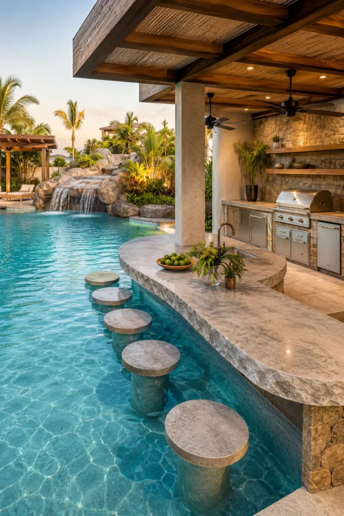 Concrete Pool with Swim-Up Seating