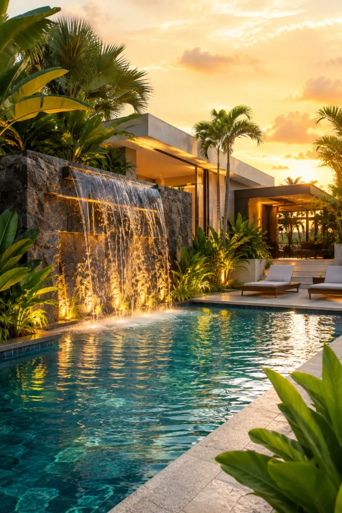 Concrete Pool with Waterfall Feature