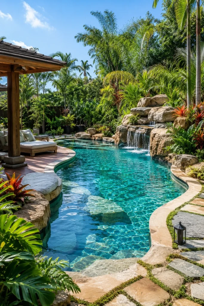 Freeform Concrete Pool with Natural Stone