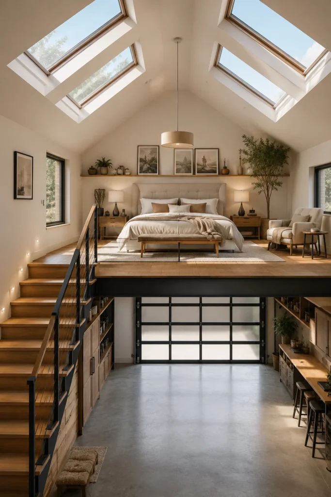 Garage Loft Bedroom With Skylights