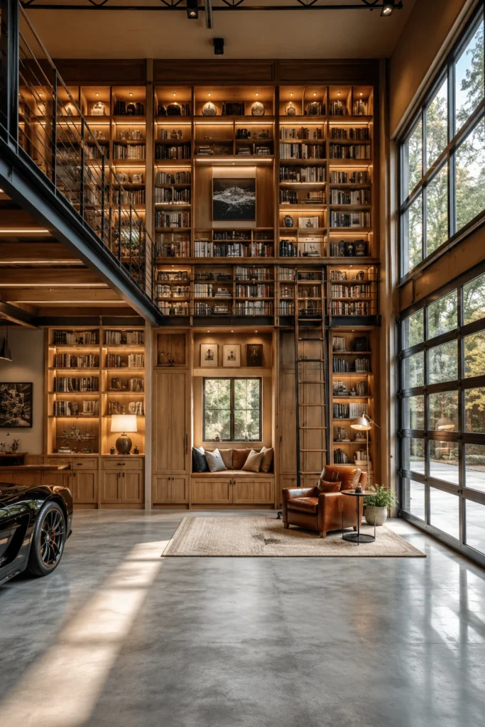 Loft With Floor-to-Ceiling Shelving