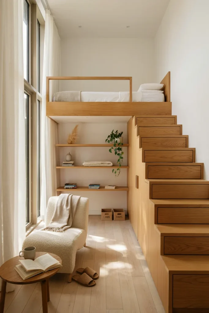 Loft With Built-In Storage Stairs