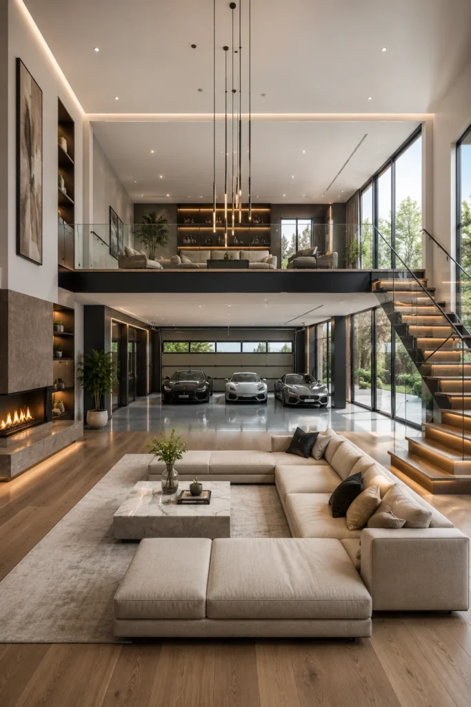 Luxury Garage Loft With Mezzanine Lounge