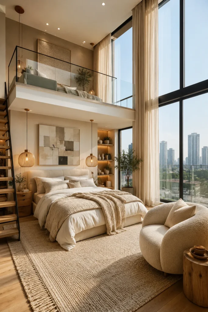 Luxury Tiny Loft With Neutral Colors and Soft Textures