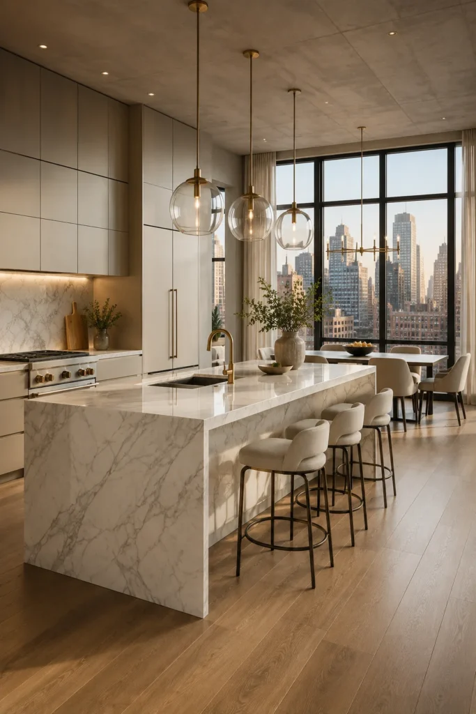 Open-Concept Kitchen with Marble Island