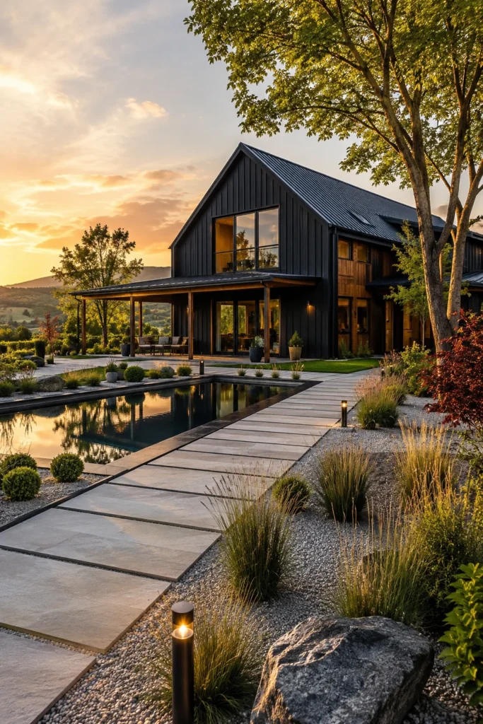 Modern Barn House with a Serene Landscape Design