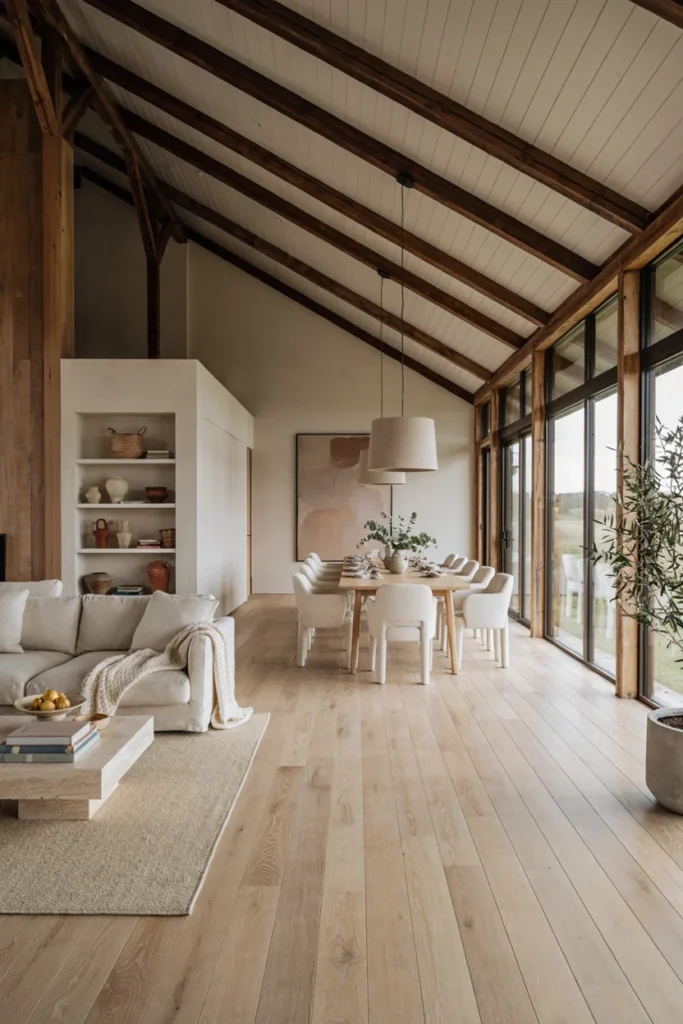 Open-Concept Barn Interior with Vaulted Ceilings
