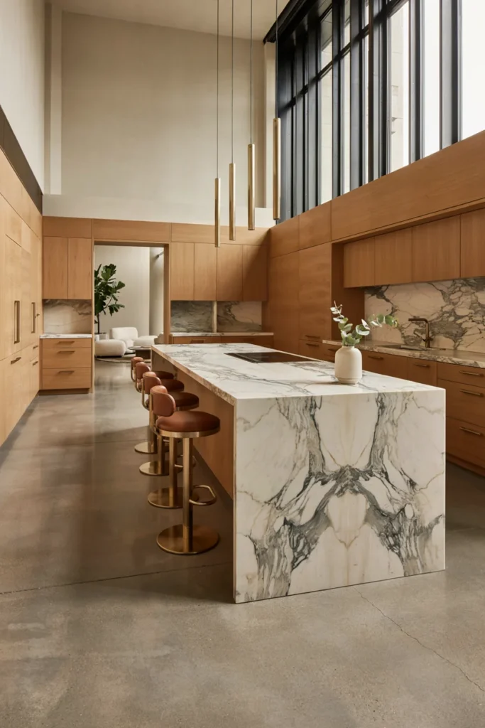 Seamless Open Kitchen with Sculptural Island