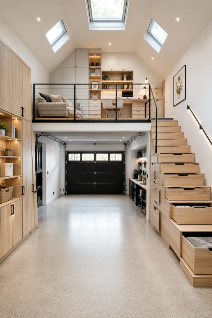 Small Garage Loft With Built-In Storage