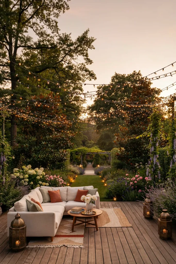 String-Lit Garden Living Space