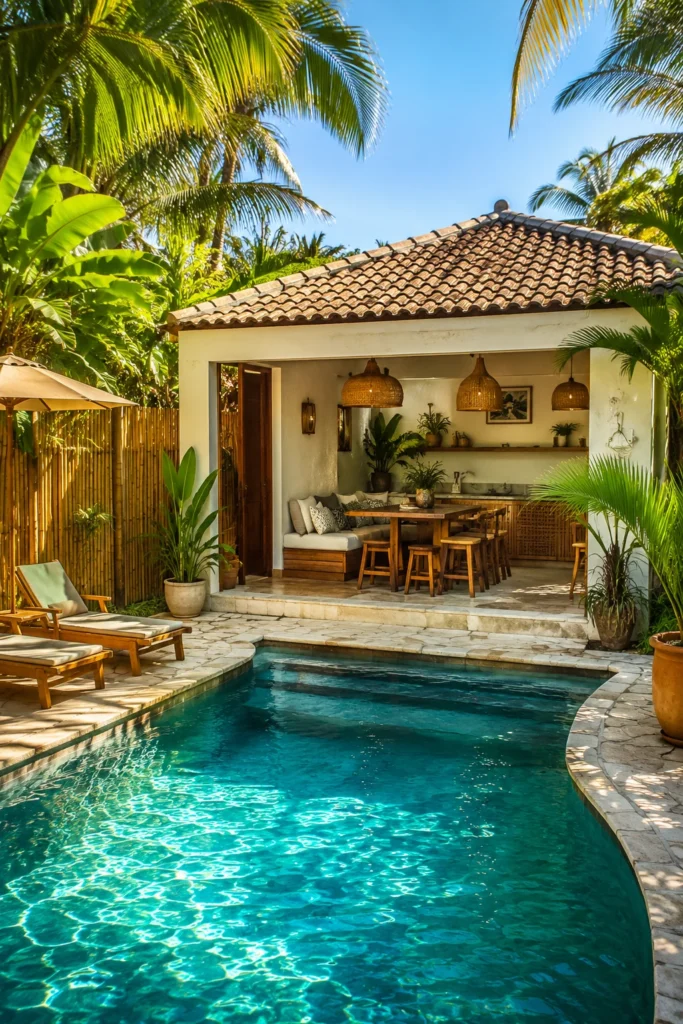 Tropical Backyard Pool House