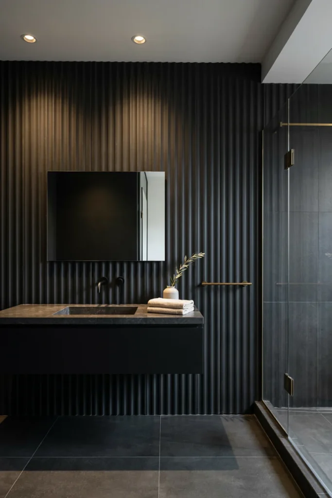 Black Bathroom With Textured Walls