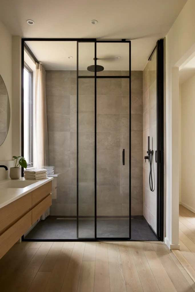 Black Grid Glass Shower Enclosure