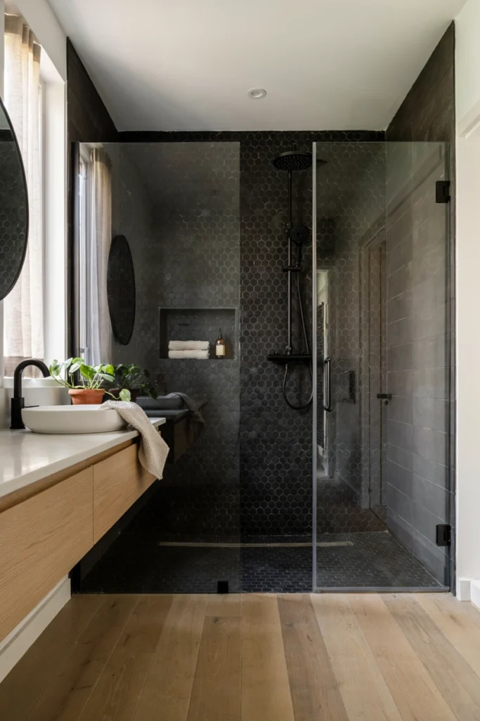 Black Hexagon Tile Shower