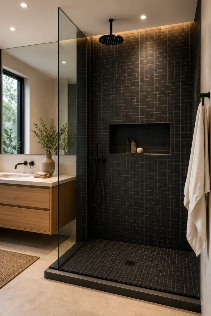 Black Mosaic Tile Shower