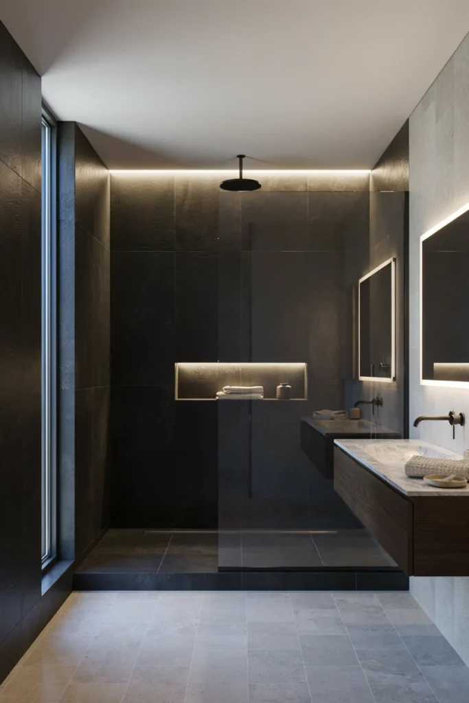 Sleek Black Shower With LED Lighting