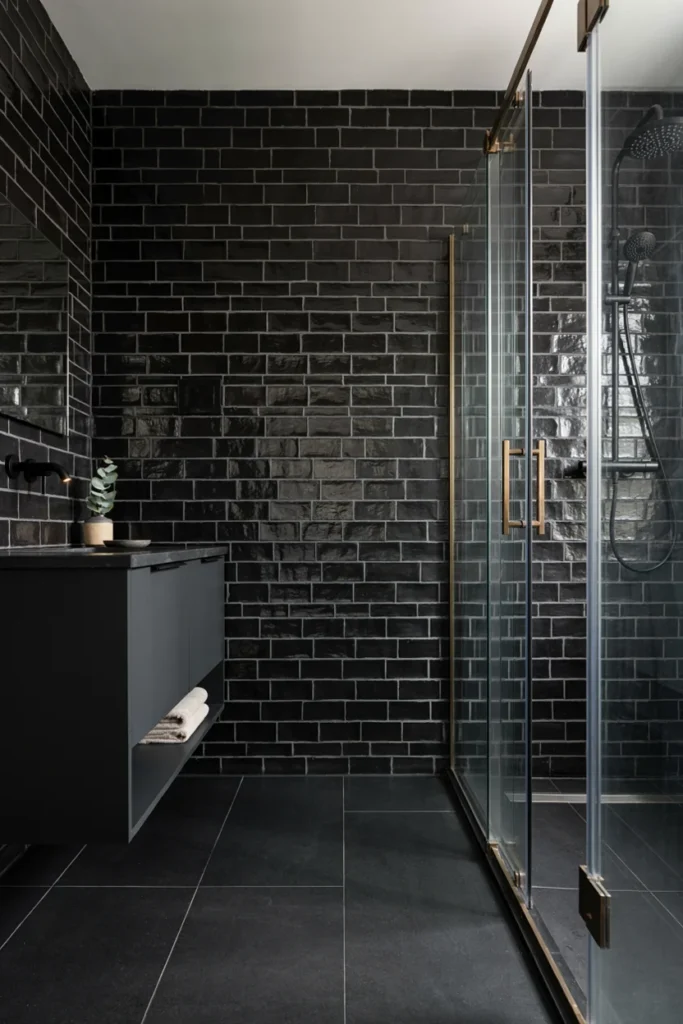 Black Subway Tile With Dark Grout
