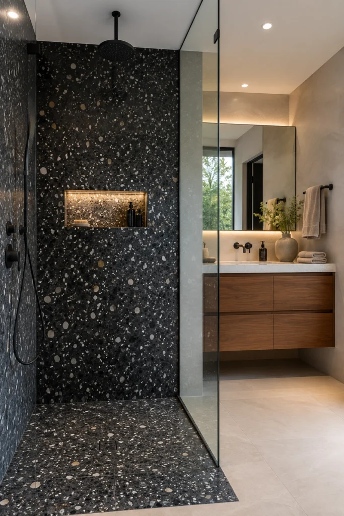 Black Terrazzo Shower Design