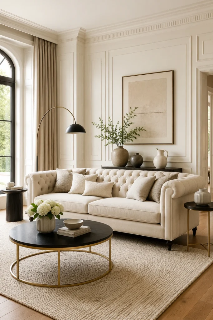 Classic Tufted Sofa With Contemporary Decor