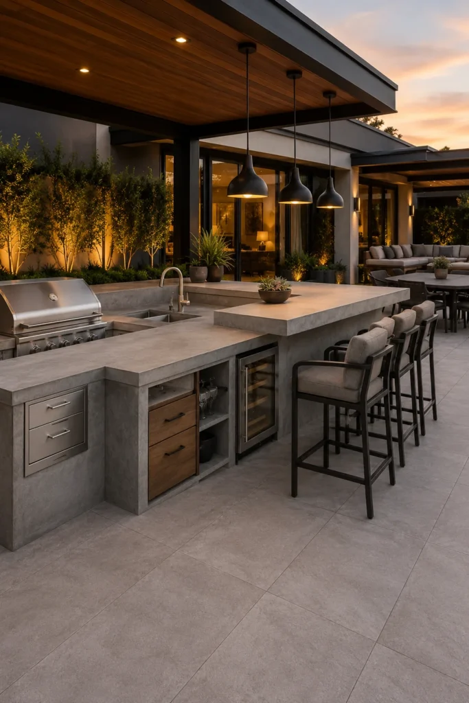 Concrete Outdoor Bar and Kitchen Combo