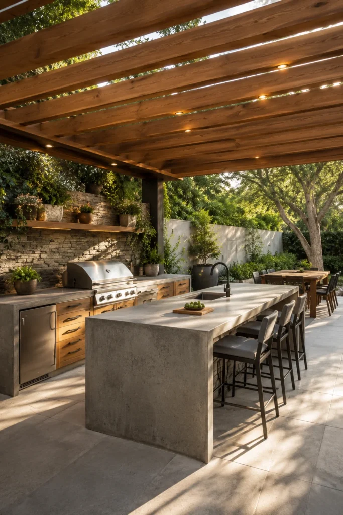 Concrete Kitchen With a Pergola
