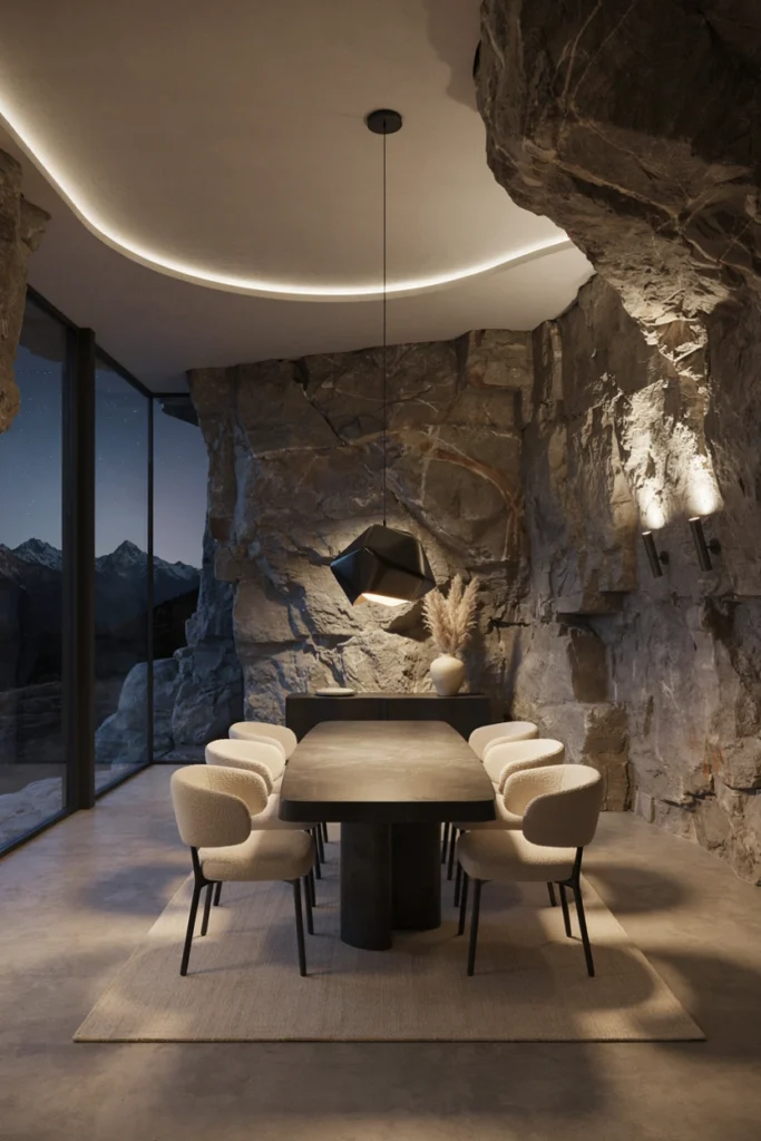 Contemporary Cave Home With Dramatic Lighting