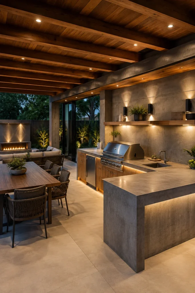 Covered Concrete Kitchen for Year-Round Entertaining