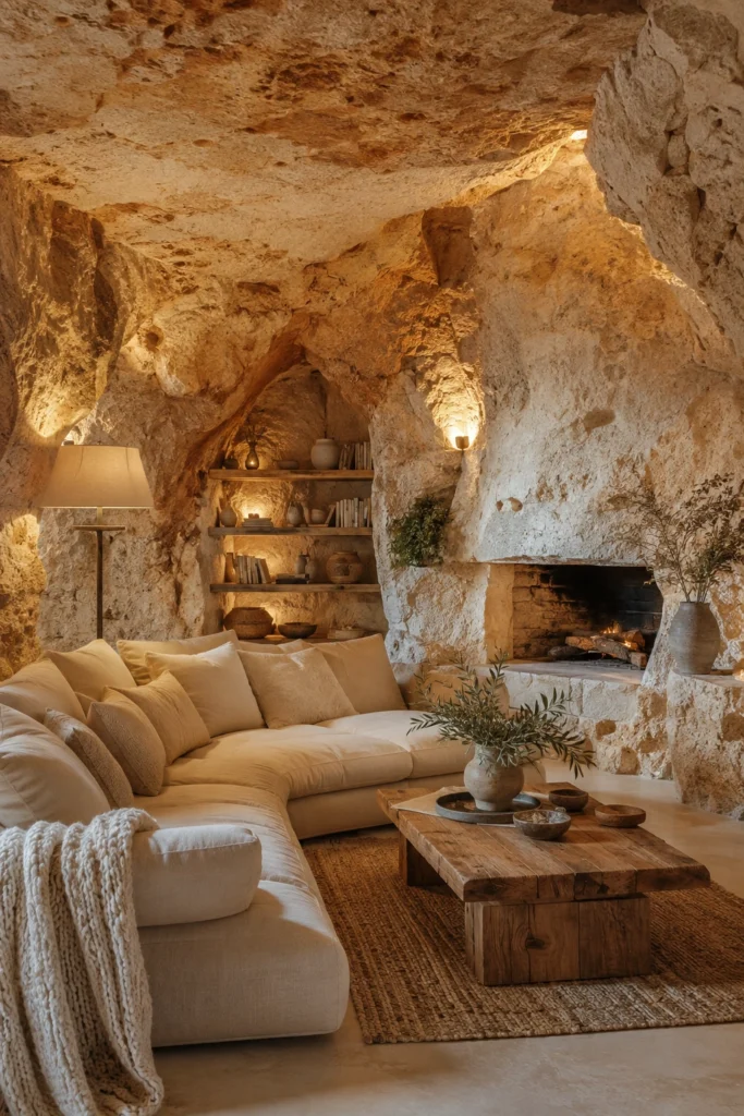Cozy Cave Home With Natural Stone Walls