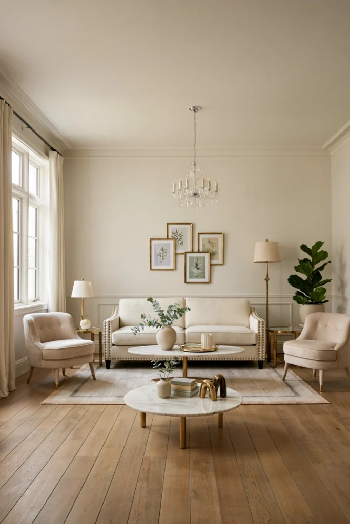 Cream Sofa With Gold Accent Details