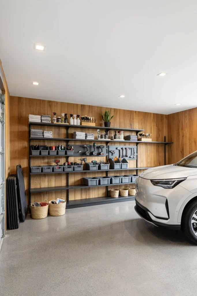 Garage With Open Shelving