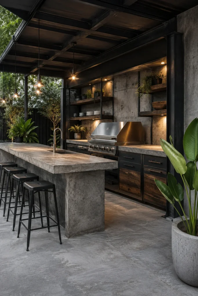 Industrial-Style Concrete Outdoor Kitchen