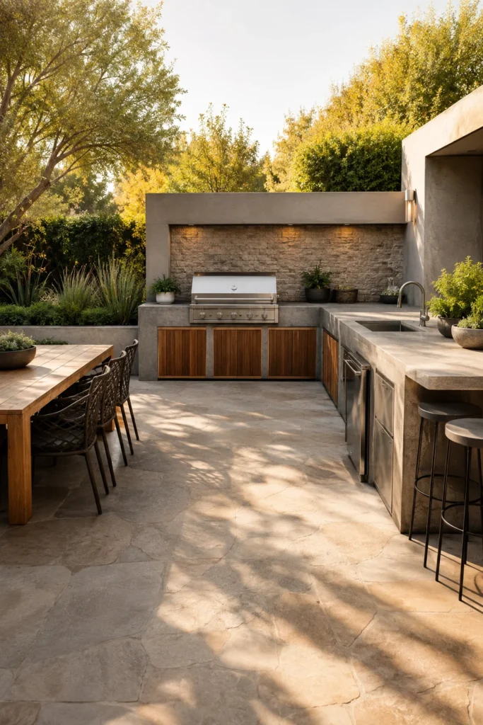 L-Shaped Concrete Outdoor Kitchen