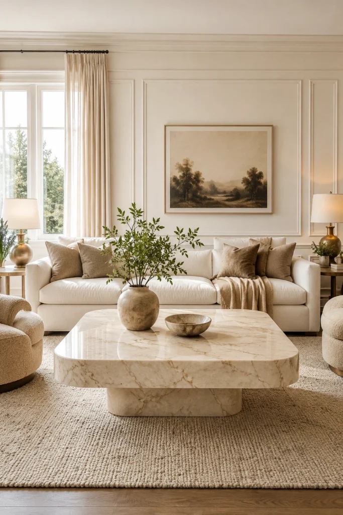 Marble Coffee Table With Soft Upholstery