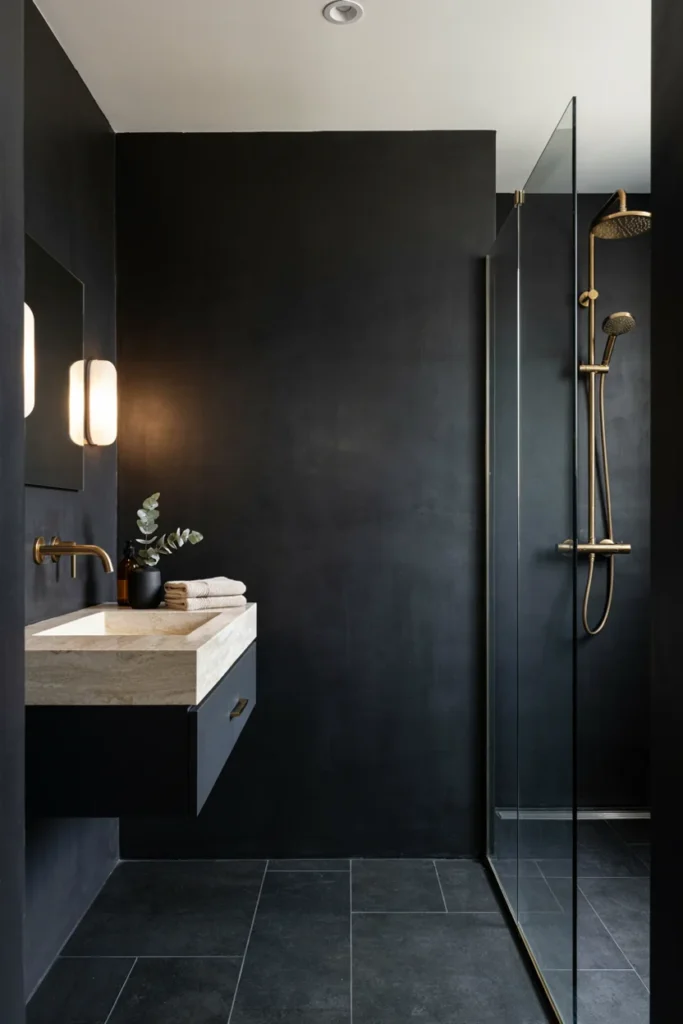 Matte Black Walls With Brass Accents