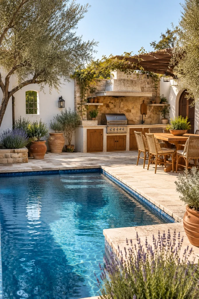Mediterranean Pool With Outdoor Kitchen