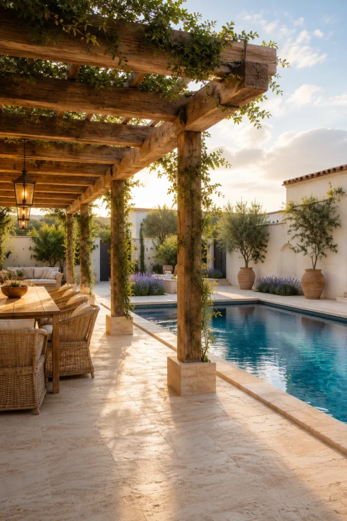 Mediterranean Pool With Pergola