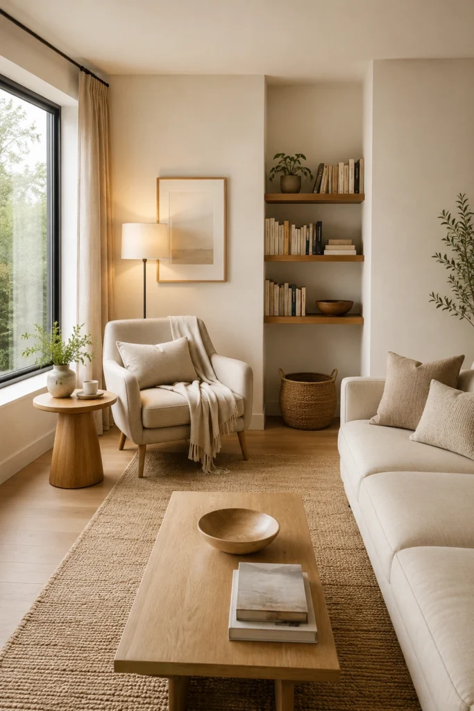 Minimalist Living Room With a Cozy Reading Corner