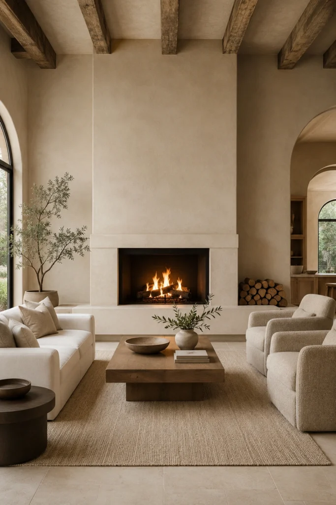 Minimalist Living Room With a Simple Fireplace