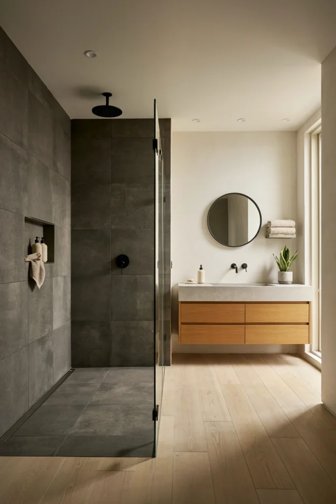 Modern Black Concrete Shower