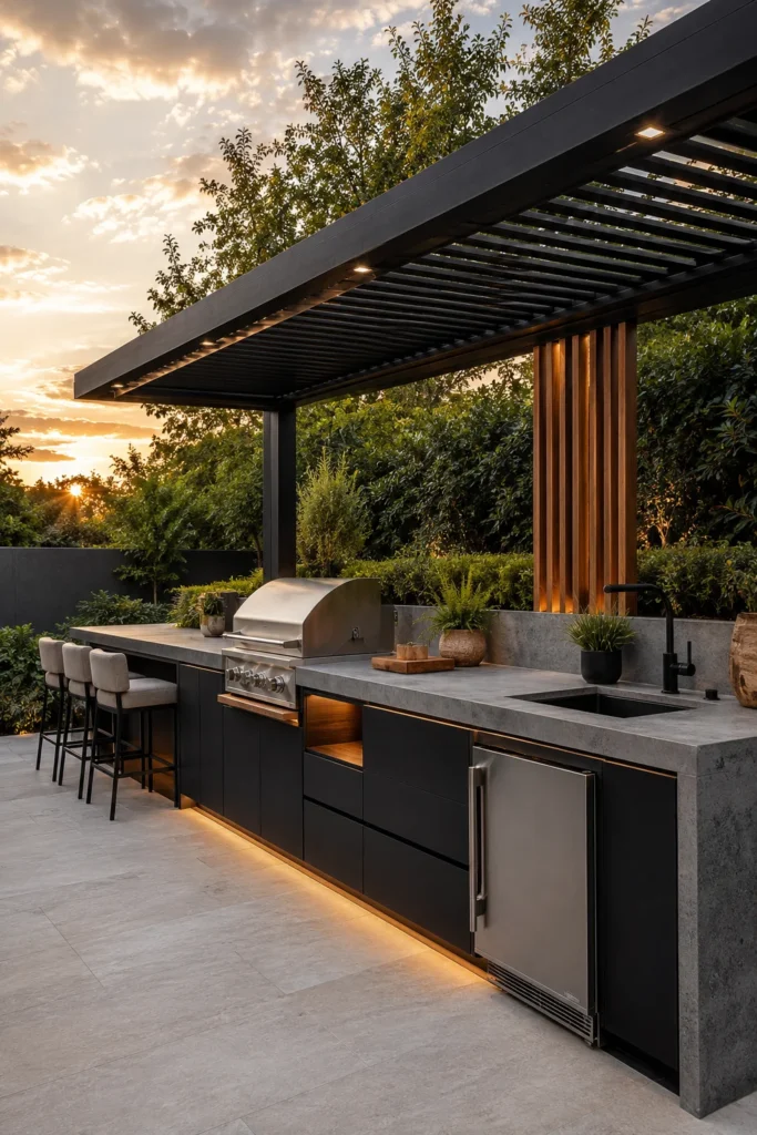 Modern Concrete Kitchen With Black Cabinets