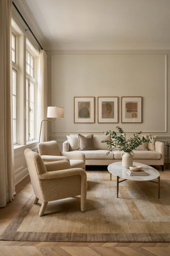 Neutral Sofas With Classic Accent Chairs