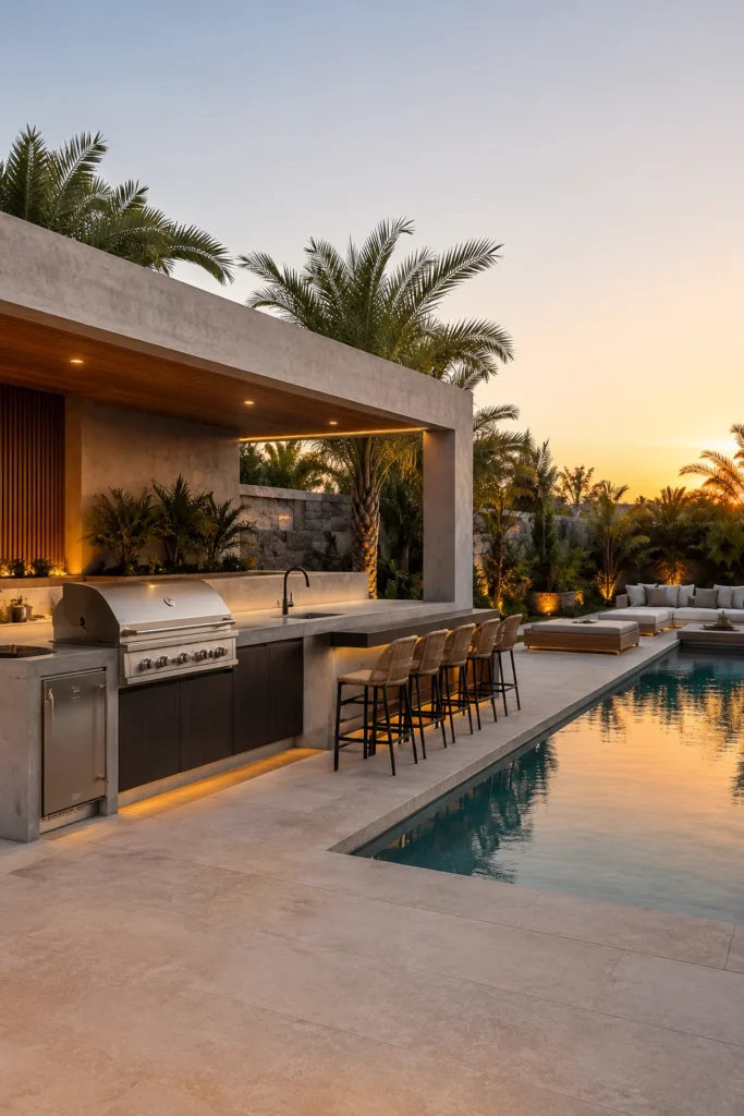 Poolside Concrete Outdoor Kitchen