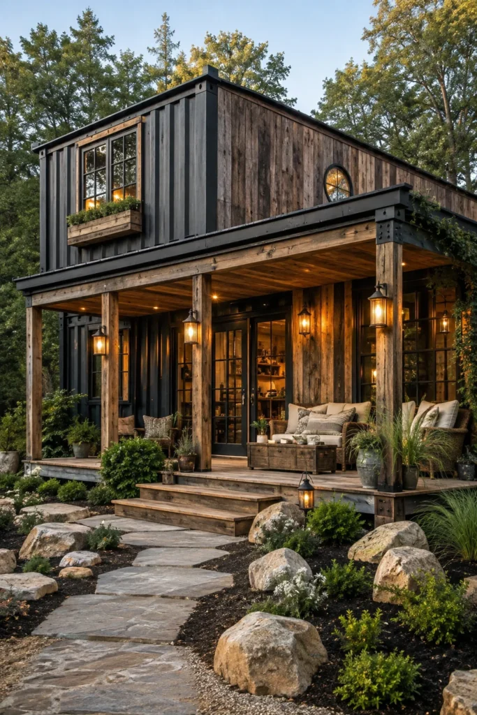 Rustic Container Home with Wood Cladding