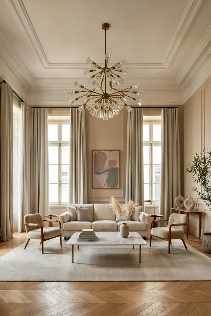 Statement Chandelier Over a Modern Coffee Table