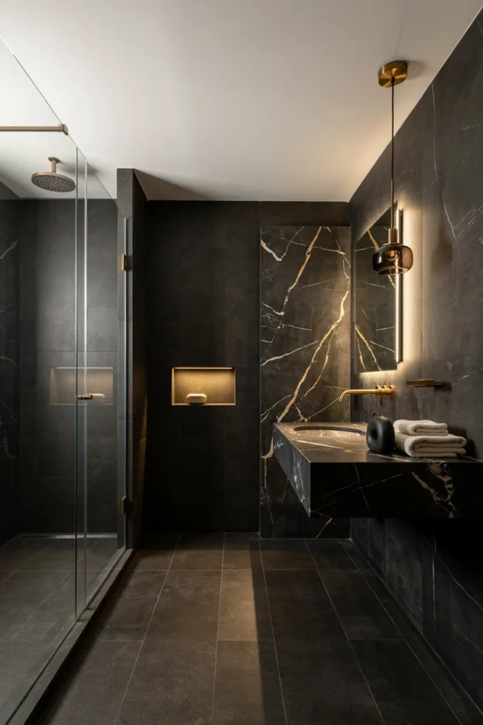 Ultra-Luxe Black Bathroom With Statement Details
