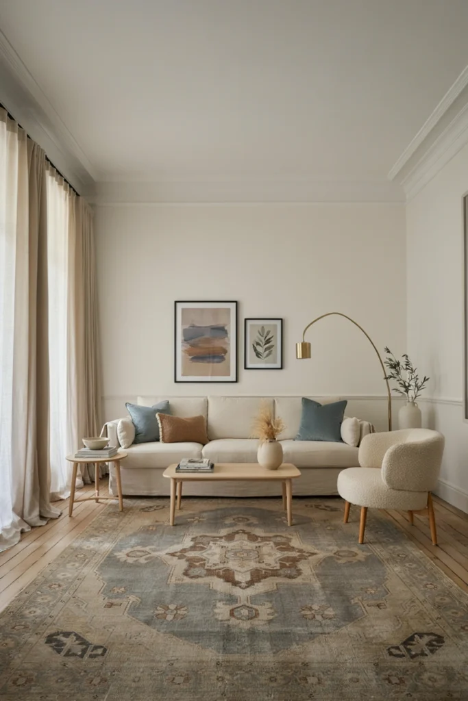 Vintage-Inspired Rug With Contemporary Furniture