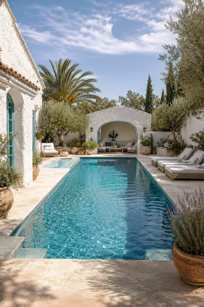 White Stucco Mediterranean Pool