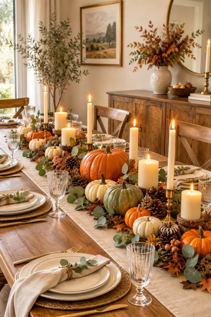 Classic Pumpkin and Candle Centerpiece