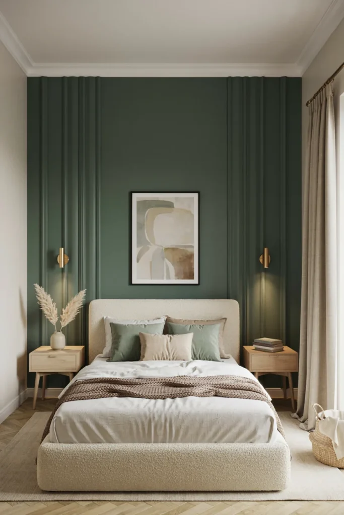 Dark Green Accent Wall Behind the Bed