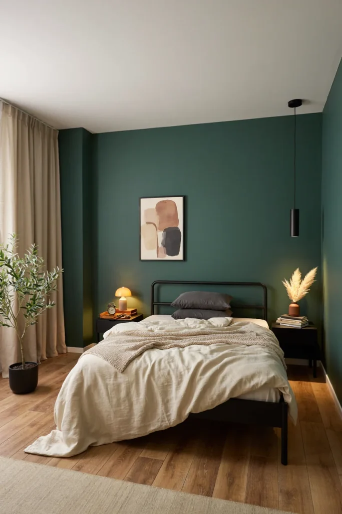 Dark Green Bedroom With Black Accents